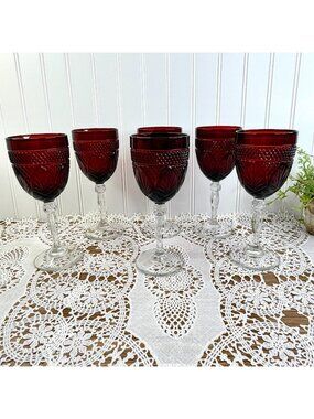 Vintage Cristal D'Arques Durand Ruby Red Water Goblets 8oz Set of 6 Holiday